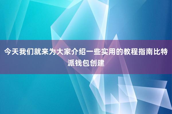 今天我们就来为大家介绍一些实用的教程指南比特派钱包创建