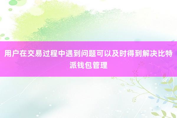 用户在交易过程中遇到问题可以及时得到解决比特派钱包管理